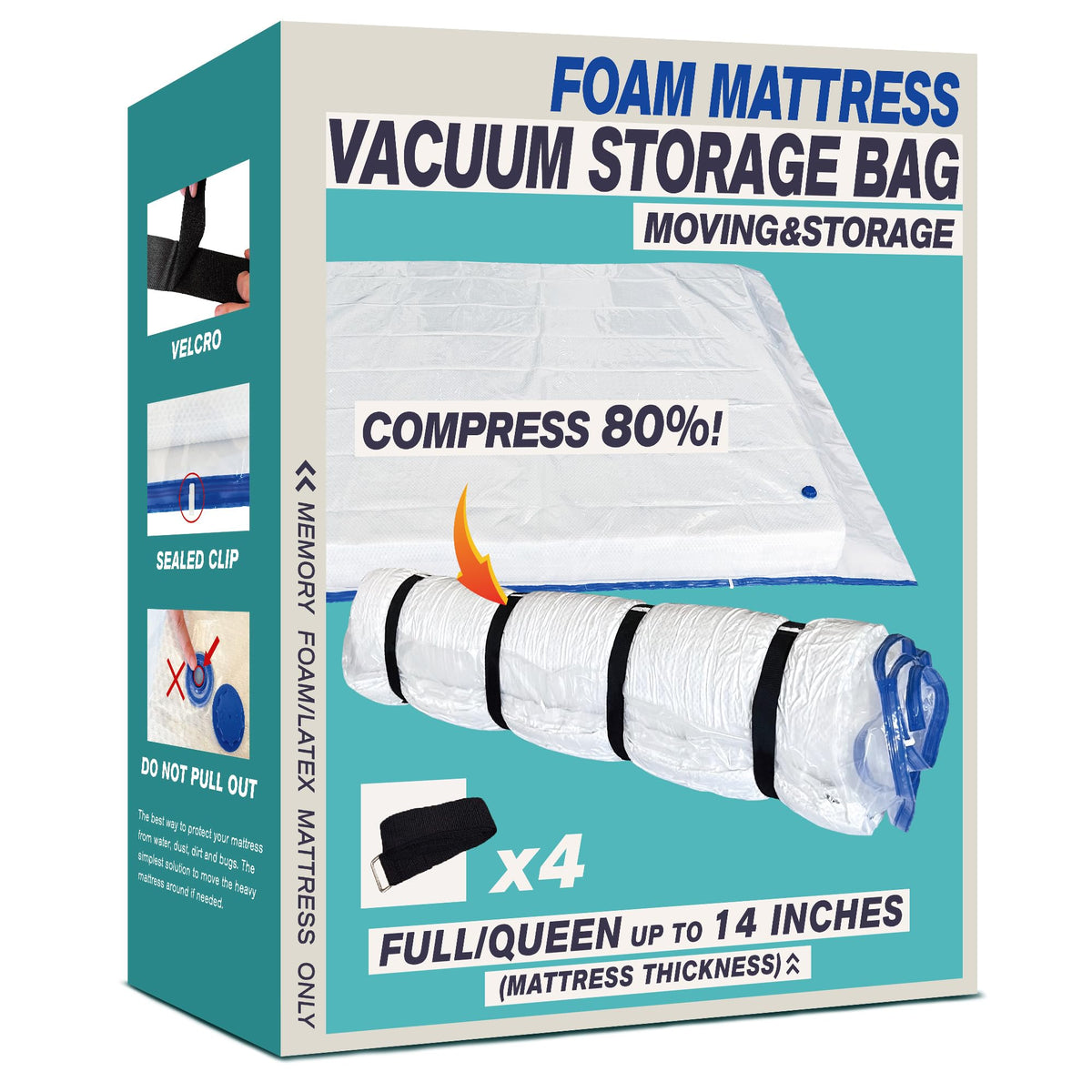 Asatdd queen mattress bag front view, showcasing waterproof protection for memory foam and latex