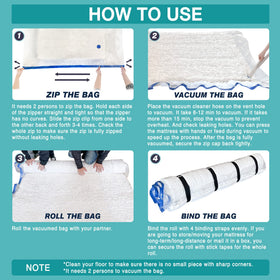 Asatdd queen-size bag detail shows 14-inch mattress compatibility for full-size beds