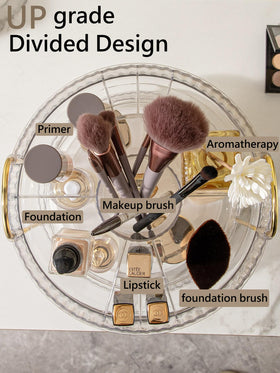 Asayuee 360-degree rotation makeup organizer enabling quick selection.