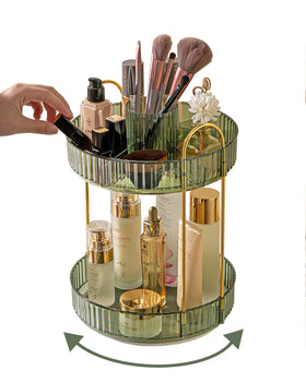 Asayuee 360 rotating makeup organizer top compartment keeps items organized and within reach