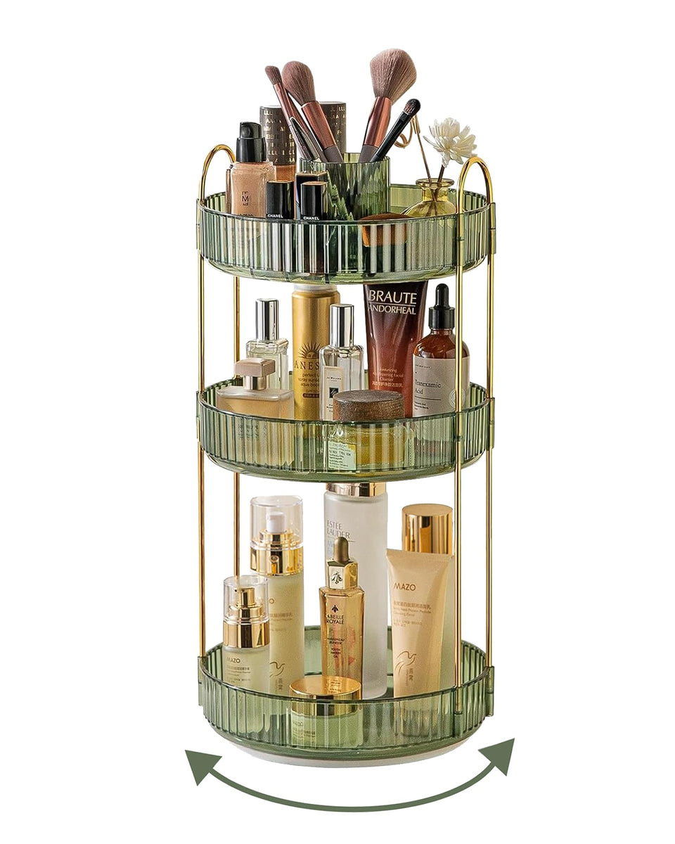 Asayuee 360 rotating makeup organizer top compartment keeps essentials within reach.