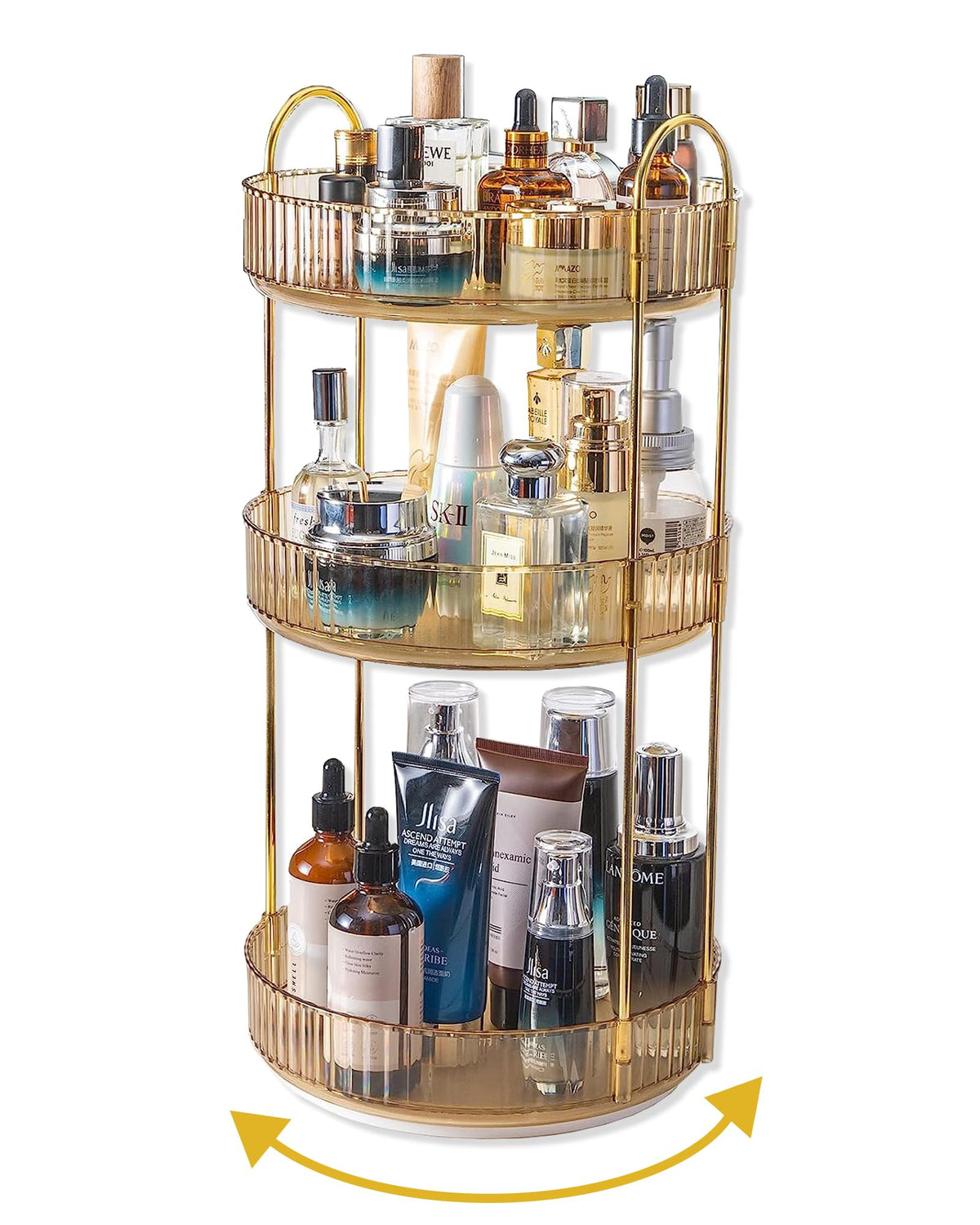 Asayuee 360 rotating makeup organizer enables quick access to daily cosmetics.