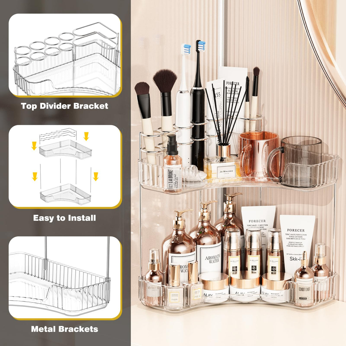 Asayuee 90-degree corner design maximizes small spaces in bathrooms and dressing areas.
