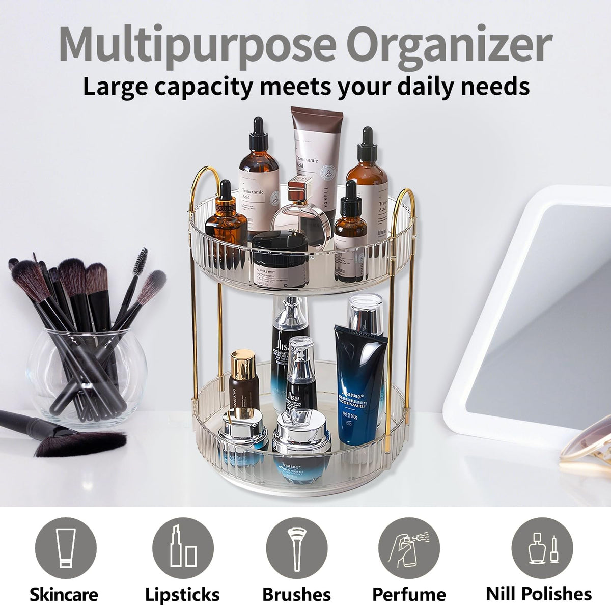 Asayuee easy-assembly makeup organizer ready for quick setup and cleaning.