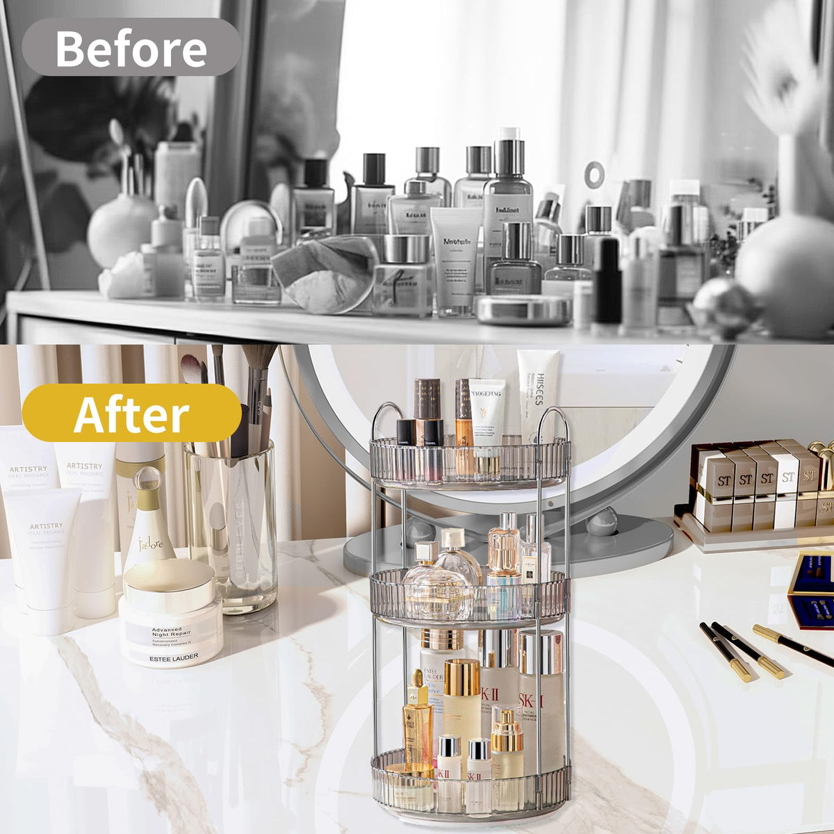 Asayuee easy-assembly vanity organizer saves setup time.