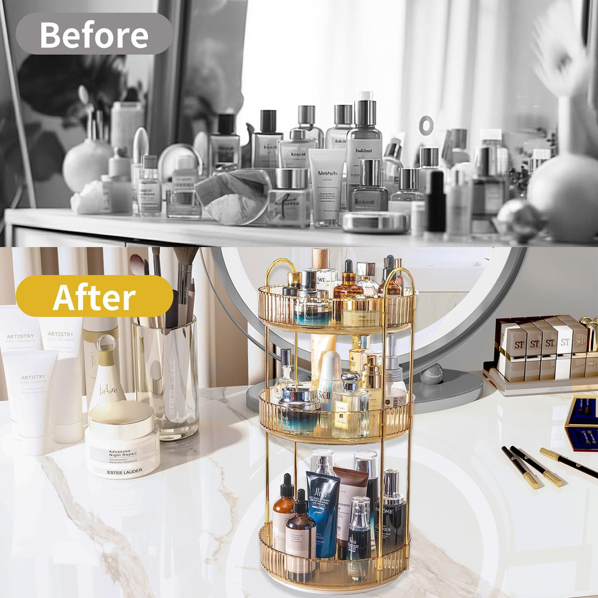 Asayuee large-capacity storage holds perfumes, makeup, and skincare.