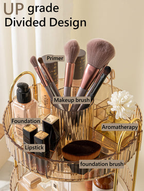 Asayuee two-layer vanity organizer with large capacity for makeup, skincare, and perfume