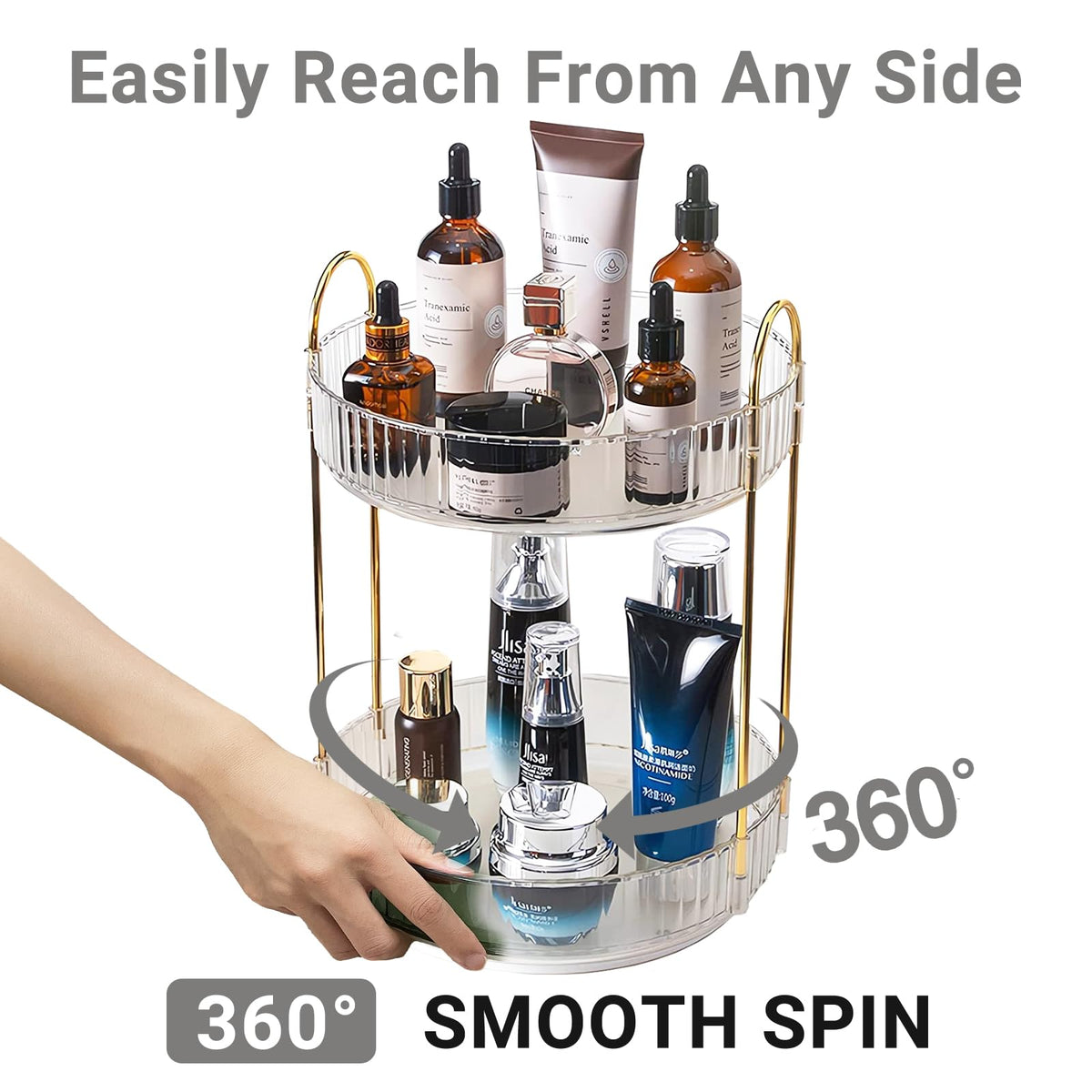 Asayuee skincare and perfume storage with raised guardrails prevents items from slipping.