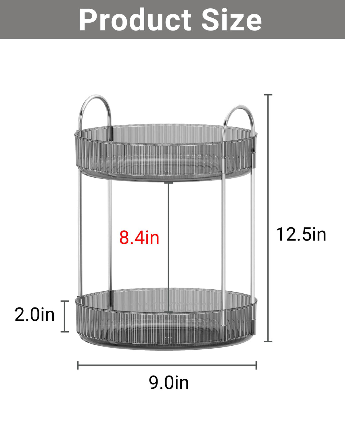 Asayuee spinning perfume organizer on grey 2-tier rack for fragrance at hand.