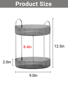 Asayuee spinning perfume organizer on grey 2-tier rack for fragrance at hand.