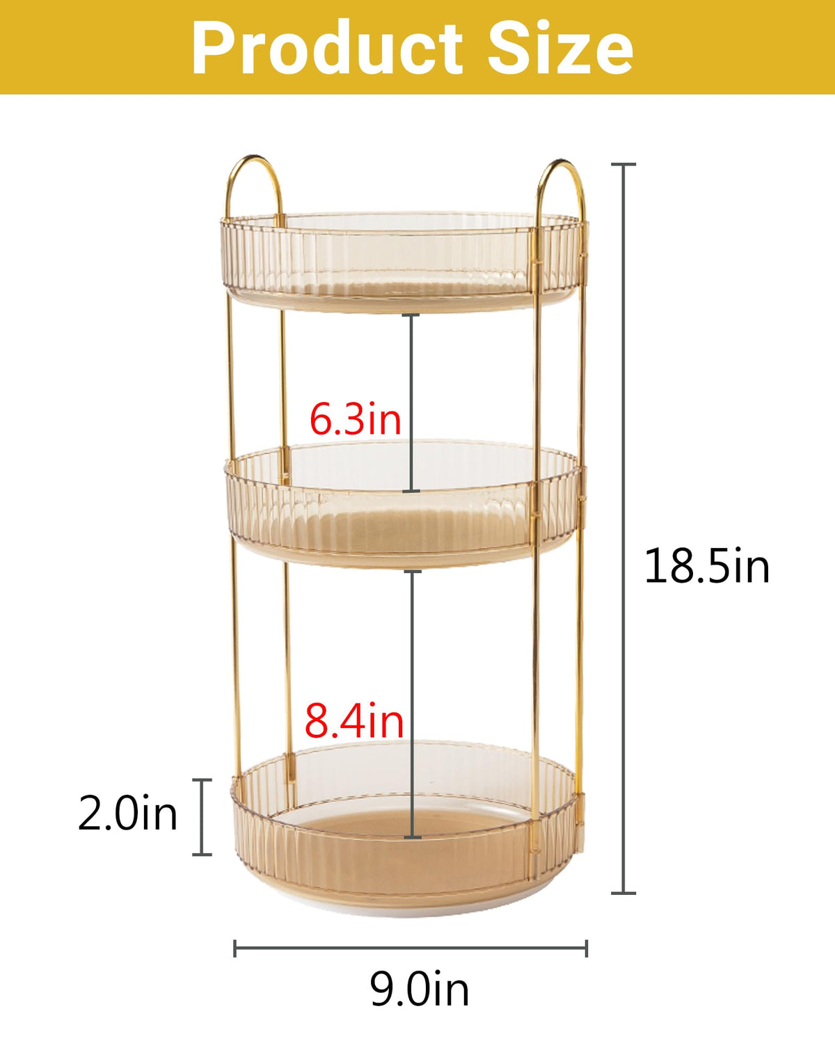 Asayuee three-tier vanity stand keeps items organized and visible.