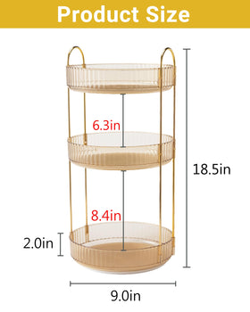 Asayuee three-tier vanity stand keeps items organized and visible.