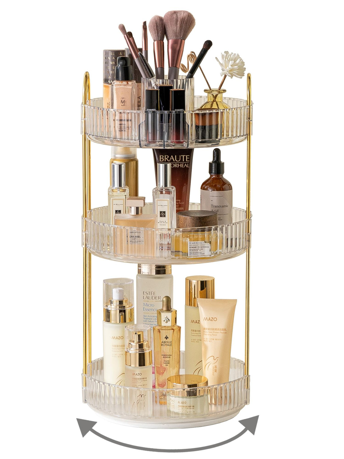 Asayuee top-compartment grid makeup organizer for easy product access.