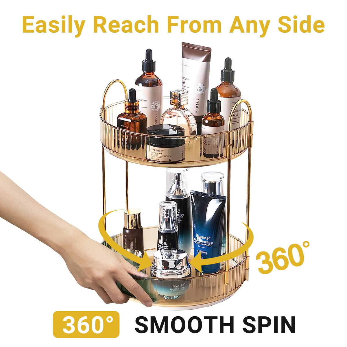 Asayuee two-tier large capacity organizer holds perfumes and cosmetics neatly