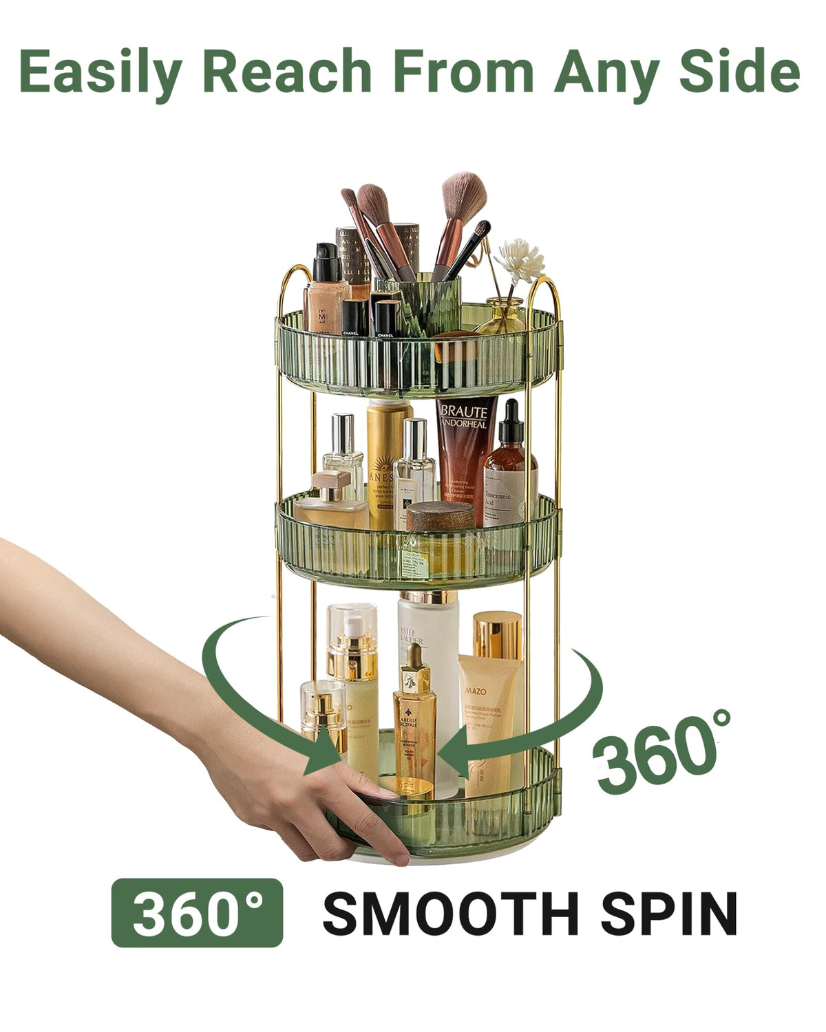 Asayuee vanity organizer with gold-edged sides complements modern bathroom décor.
