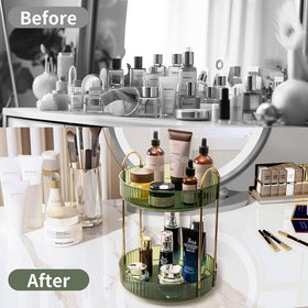 Asayuee vanity organizer featuring raised guardrails to keep items secure.