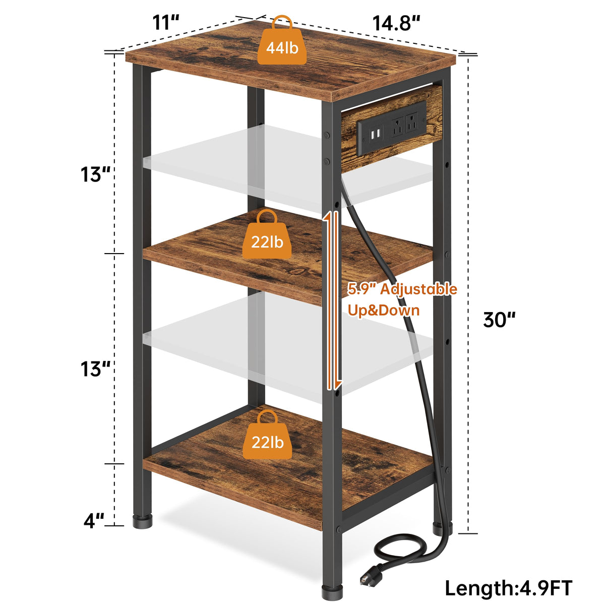 Asgolion adjustable shelves end table for flexible storage in small spaces.