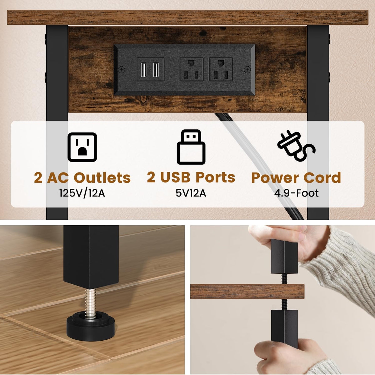 Asgolion end table with USB outlets ideal for convenient device charging.