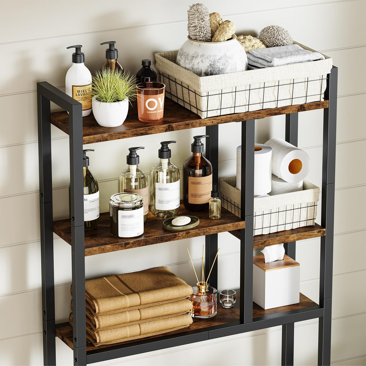 Asgolion large bottom compartment for towels or laundry baskets above the toilet.