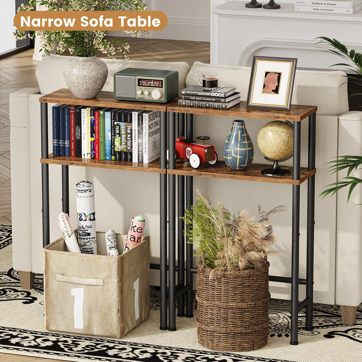 Asgolion narrow console table in entryway setup for keys and mail.