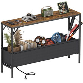 Asgolion narrow console table with outlets for convenient charging and storage.