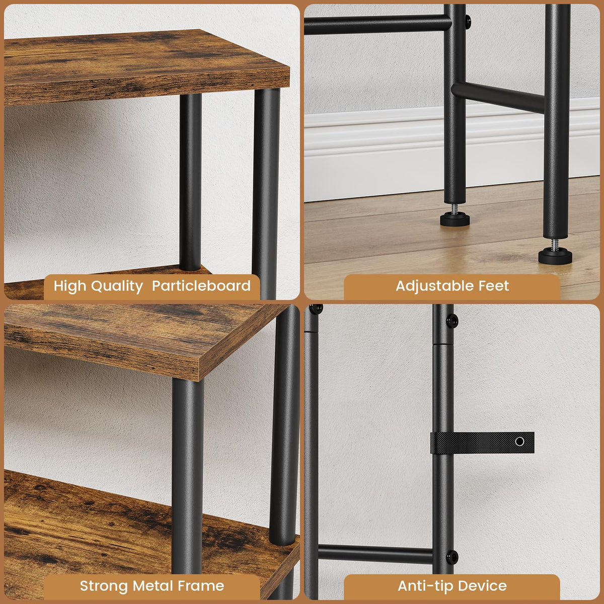 Asgolion narrow console table rustic-industrial frame complements any decor.