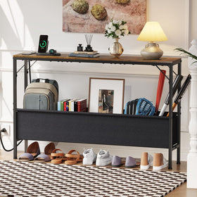 Asgolion console table with under-table storage basket kept organized.