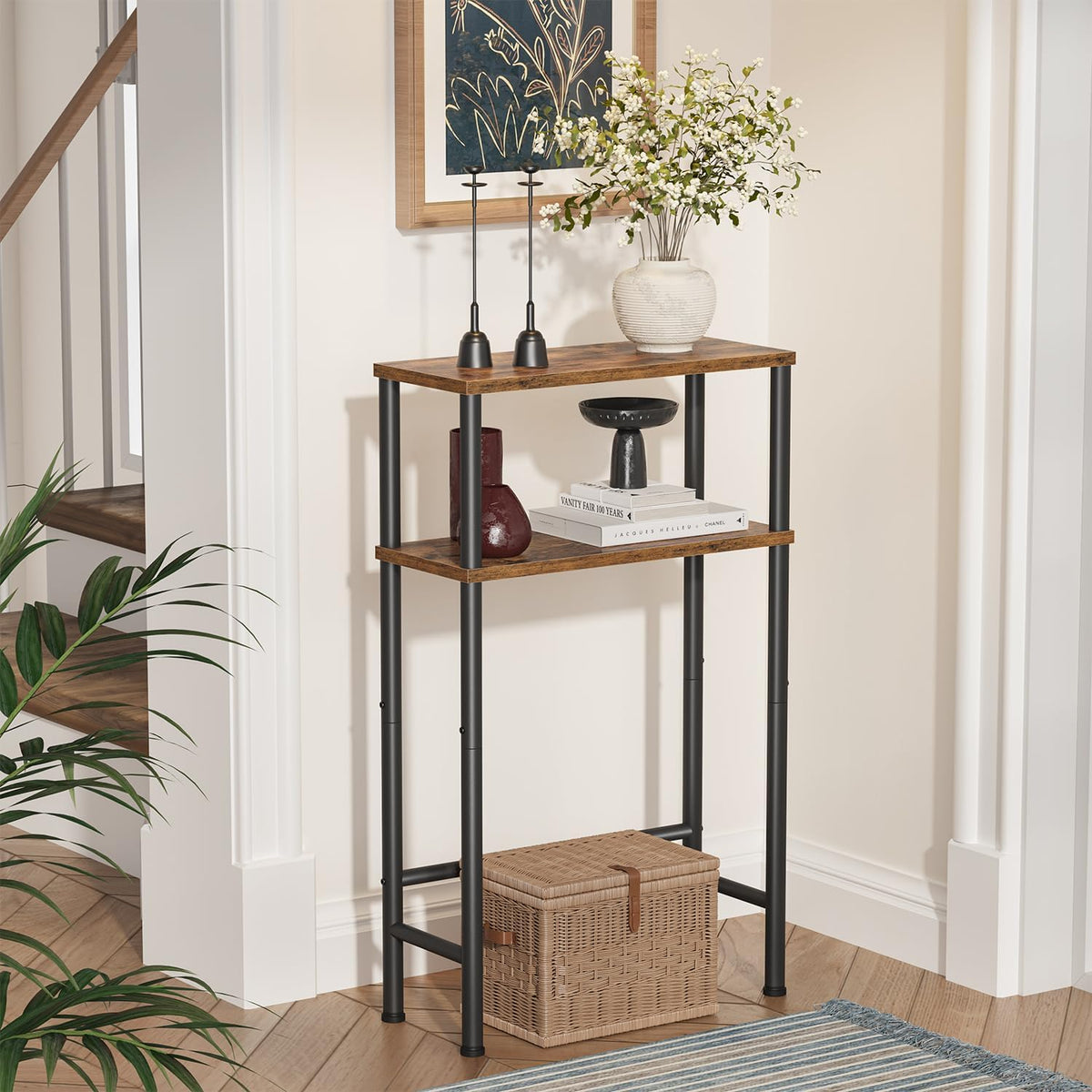 Asgolion narrow console table two-tier storage for organized entryways.