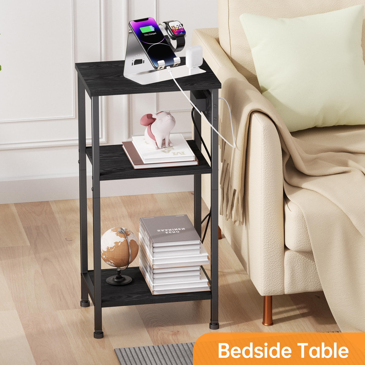 Asgolion narrow end table with adjustable shelves ideal for compact spaces