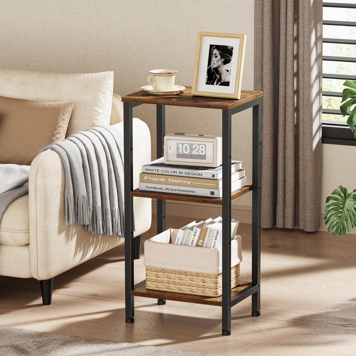 Asgolion side table with adjustable shelves for flexible storage.
