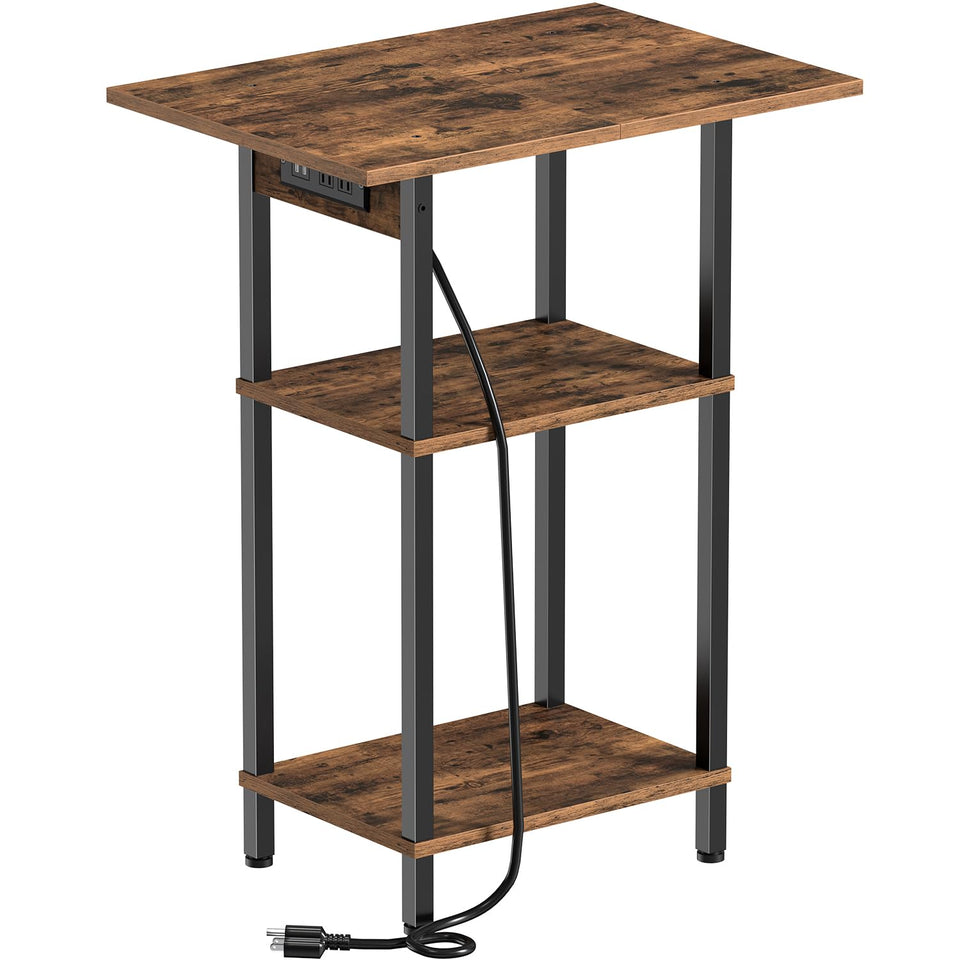 Asgolion tall end table with charging station keeps devices powered nearby.