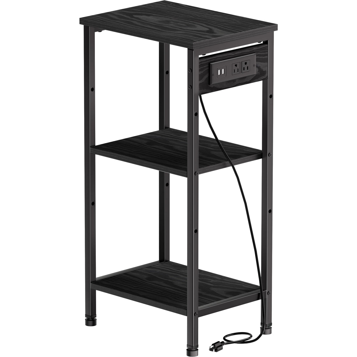 Asgolion tall nightstand front view with charging station for easy device charging