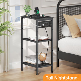 Asgolion tall nightstand top ports close-up showing USB ports and outlets for charging