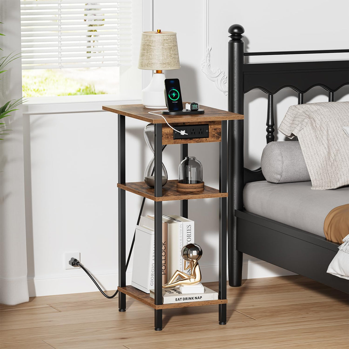 Asgolion tall side table with widening panel adds surface space.