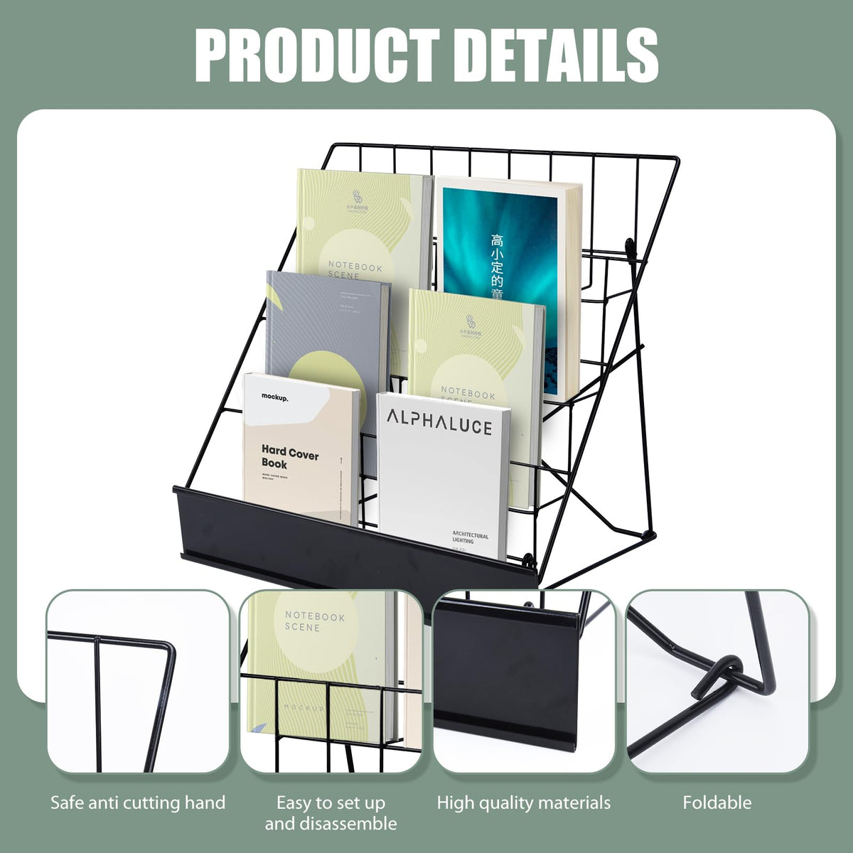 AshKiz metal book display rack black finish highlighting a sleek, durable design