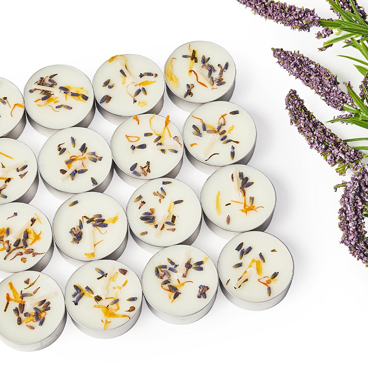 Ashlux lavender tealight with real petals creates calming ambiance for home decor