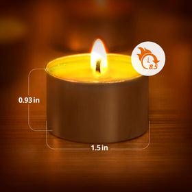 Ashlux palm wax tea lights burn for 8 to 9 hours for extended ambiance.