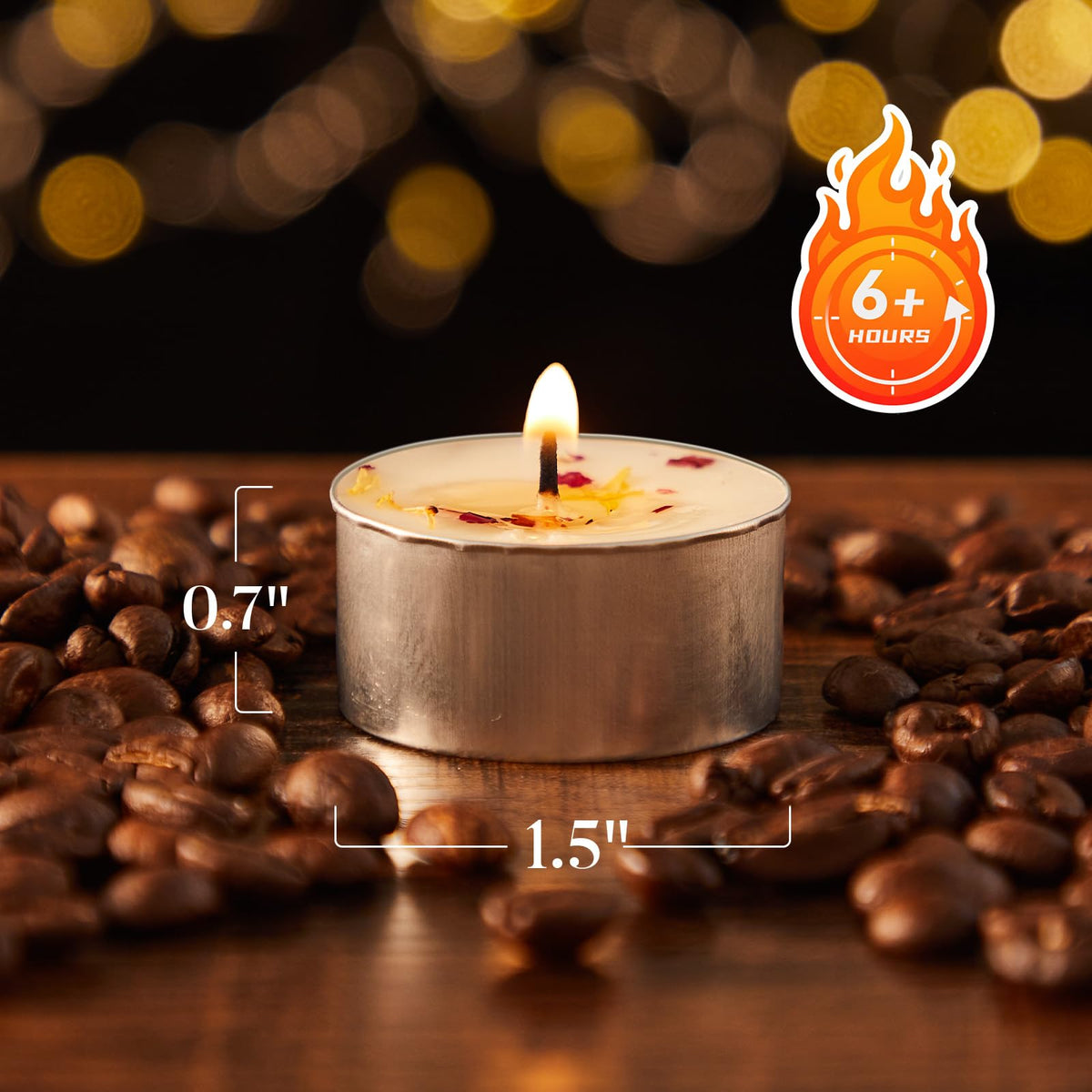 Ashlux smokeless tealight creating intimate dining with soft flicker.