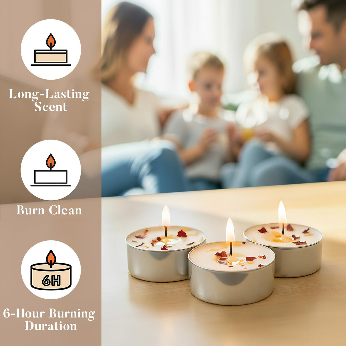 Ashlux soy-wax tealight delivering clean, smokeless burn for homes.