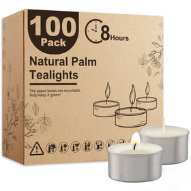 Ashlux unscented palm tea lights illuminate centerpieces with a clean, steady glow.
