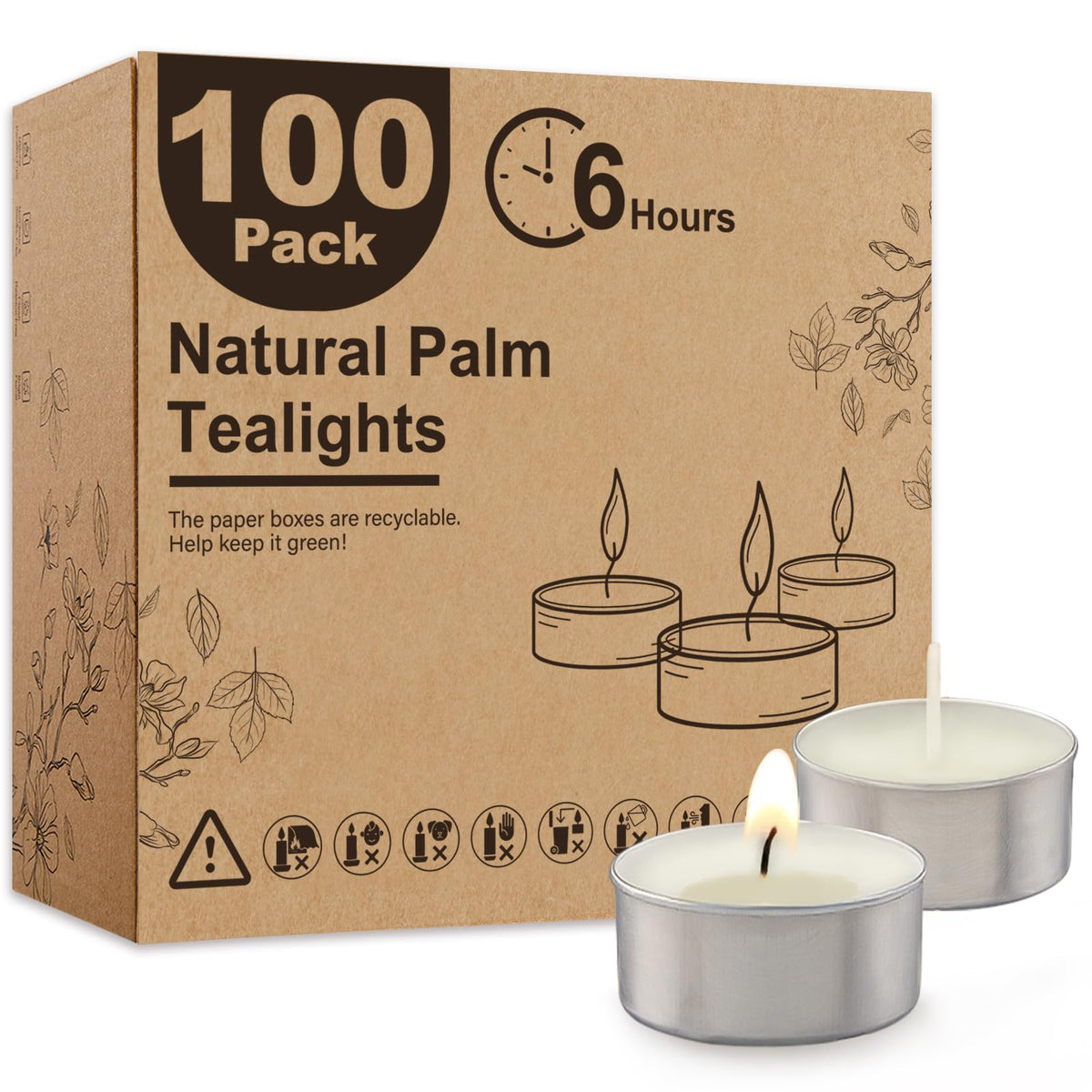 Ashlux unscented palm tea lights 100-pack with clean white glow for weddings