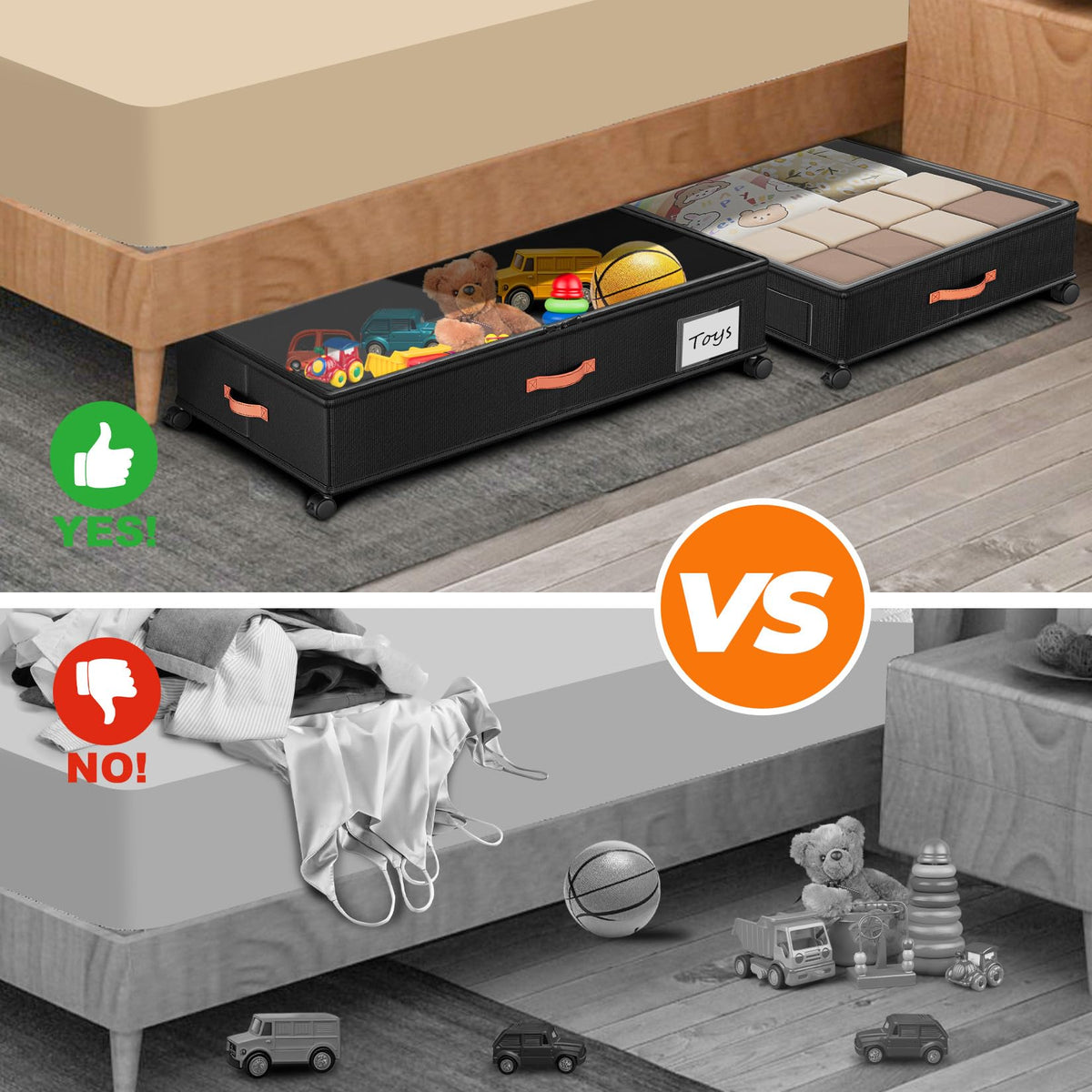 Ashwanth under-bed storage with clear lid helps you spot contents instantly.