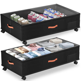 Ashwanth under-bed storage with wheels showing four wheels for easy mobility.