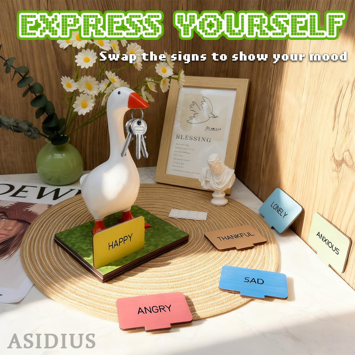 Asidius mood signs collection on desk goose for personal expression