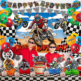 Asiriven dirt bike backdrop creates a photo-ready party focal point
