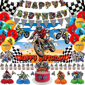 Asiriven dirt-bike banner enhances party visuals with bold motocross branding