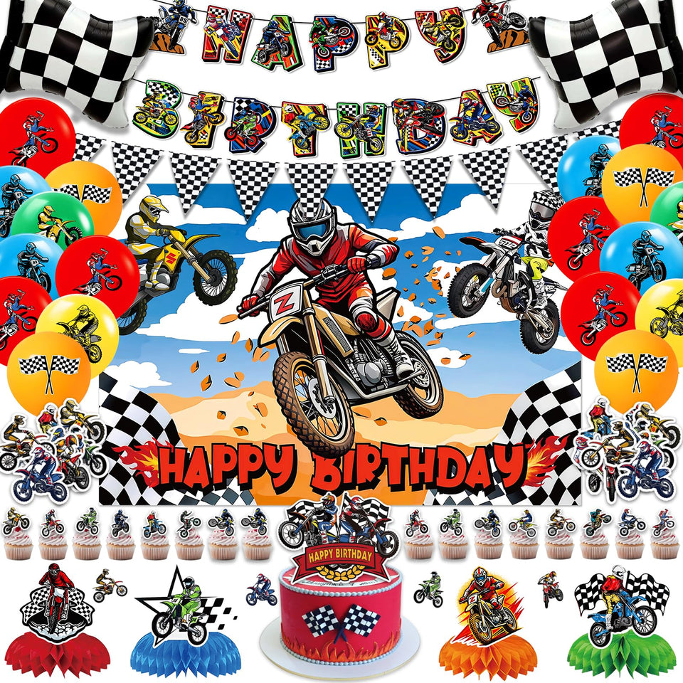 Asiriven dirt-bike banner enhances party visuals with bold motocross branding