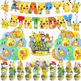 Aslike cartoon birthday banner featuring Pokemon characters for a festive centerpiece.