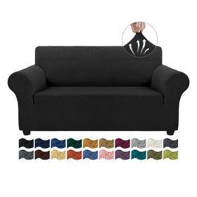 Asnomy sofa cover on a 2-cushion loveseat in black provides sleek protection and easy maintenance.