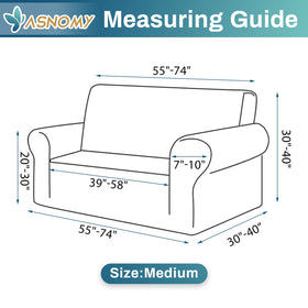 Asnomy measurement guide highlights fit for sofas 51 to 71 inches.